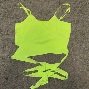 Neon yellow wrap around crop top